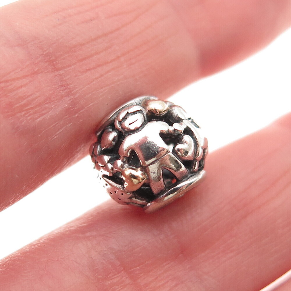 PANDORA 925 Sterling Silver & Gold Family Forever Slide Bead Charm